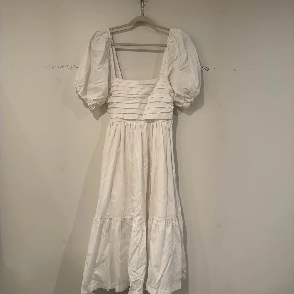 Abercrombie & Fitch White Square-Neck Midi Dress with Puff Sleeves - Picture 6 of 9